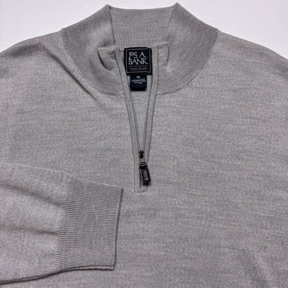 Jos A Bank Sweater Mens XXL Gray Wool Business Casual Outdoor Office Preppy Camp